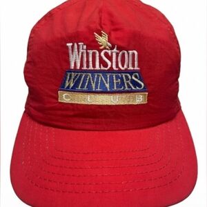 Vintage 90s Winston Winners Club Nylon Snapback Cap Red Embroidered Eagle